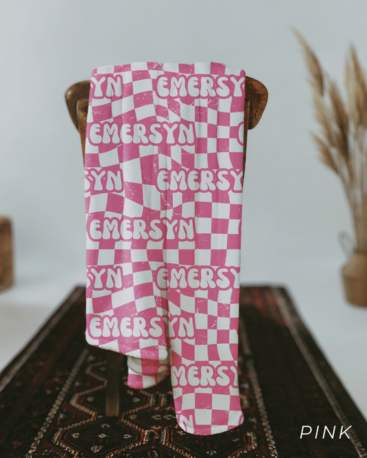 Groovy Check Plush Blanket *Personalized*