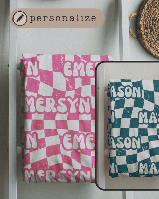 Groovy Check Plush Blanket *Personalized*