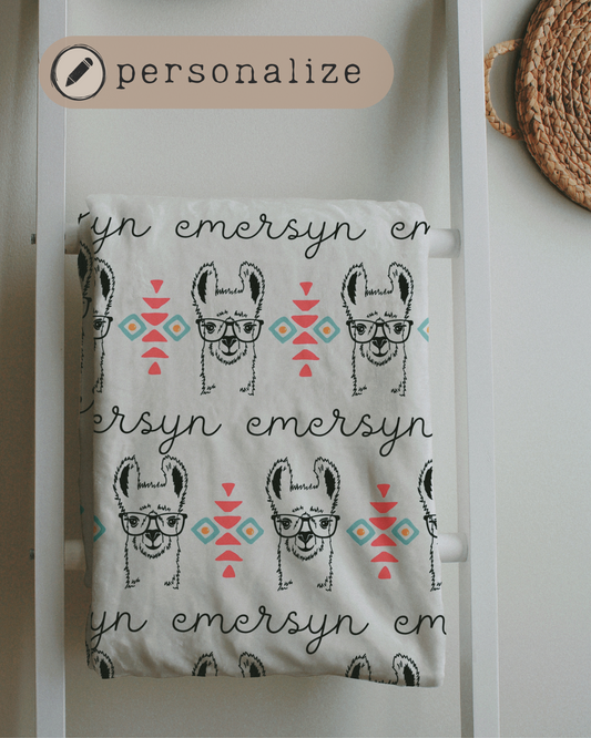 Llama Aztec Plush Blanket *Personalized*