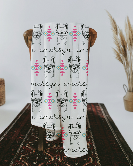 Llama Aztec Plush Blanket *Personalized*