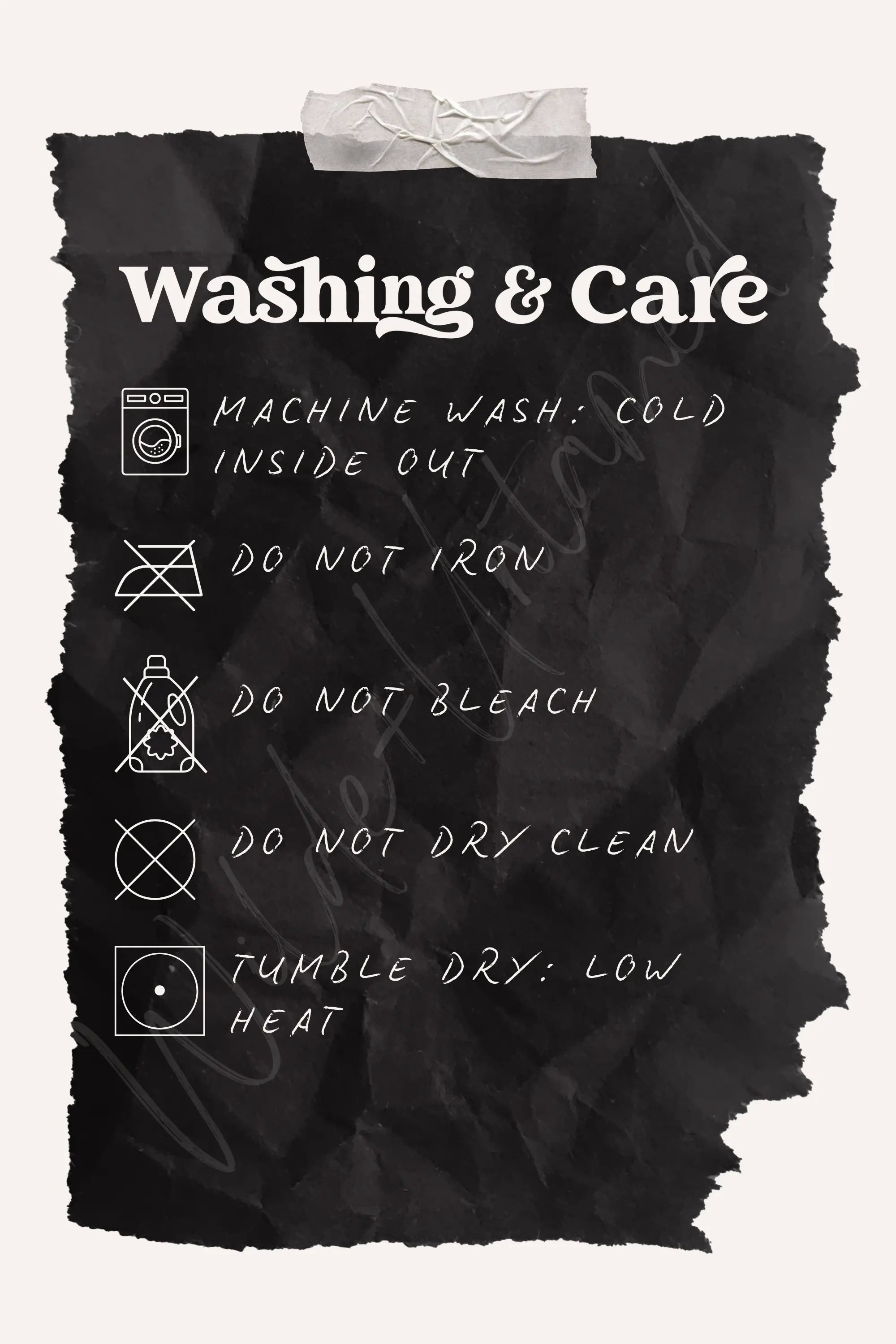 Comfort Colors care guide with washing and drying instructions to maintain fabric quality and color vibrancy.