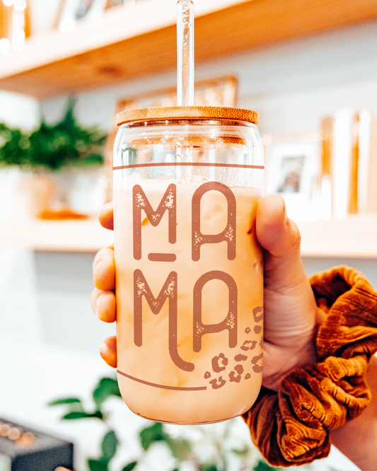 Mama Leopard Glass Tumbler
