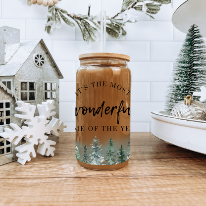 Pine Tree Christmas Glass Tumbler