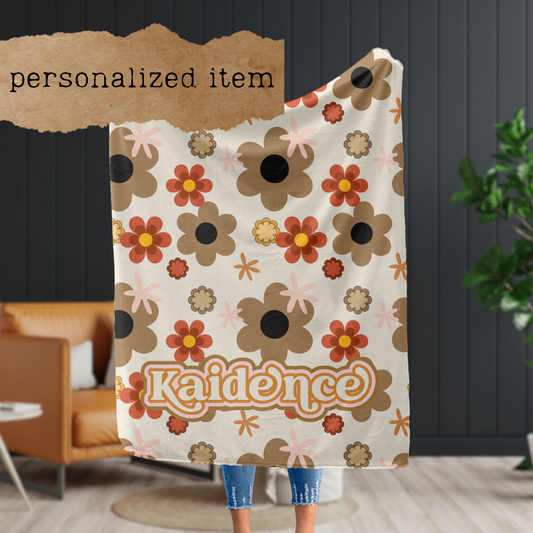 Groovy Floral Personalized Throw Blanket