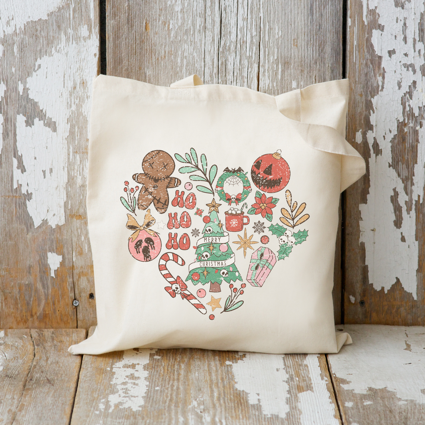 Spooky Christmas Heart Tote