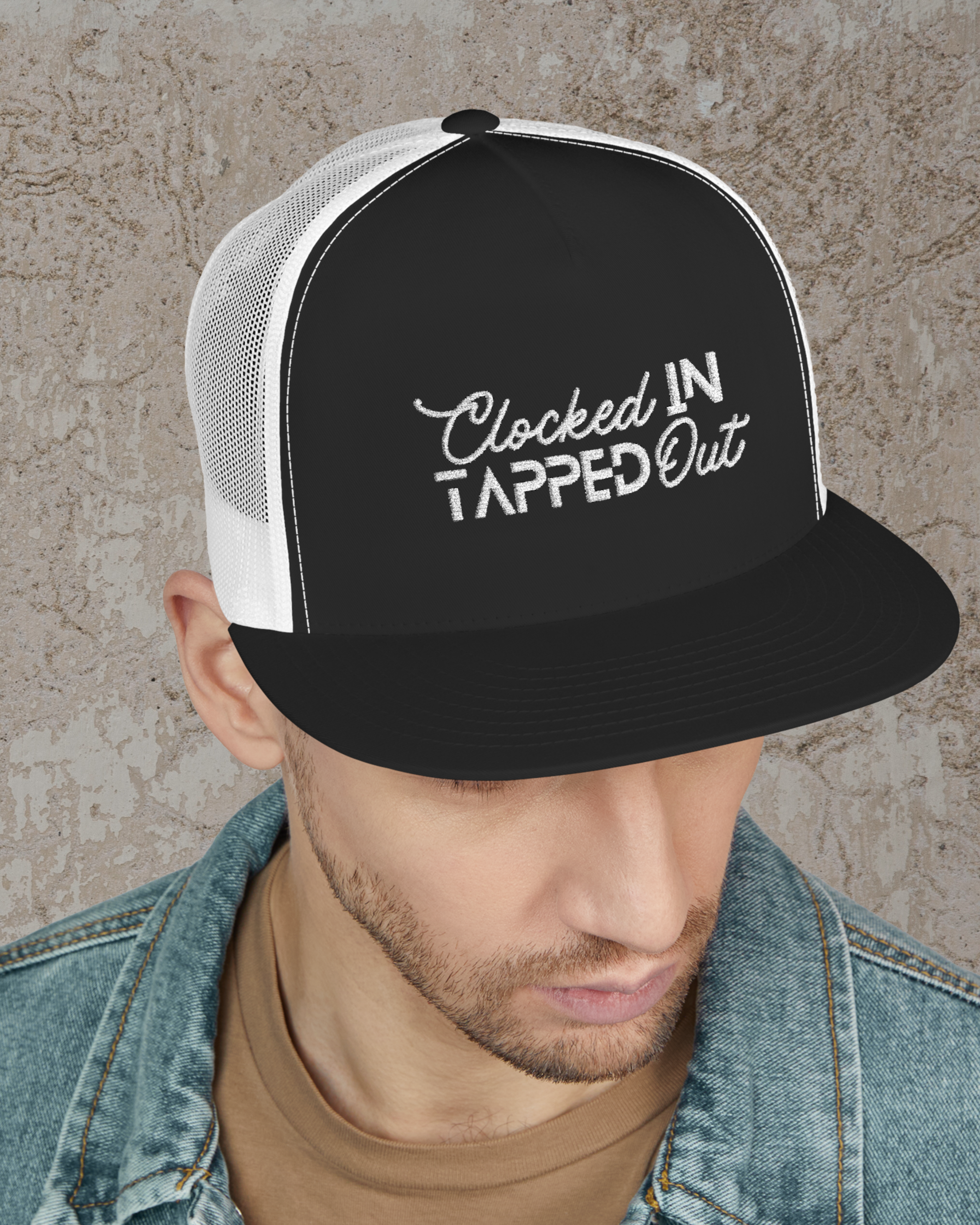 Clocked In Tapped Out Flat Bill Hat