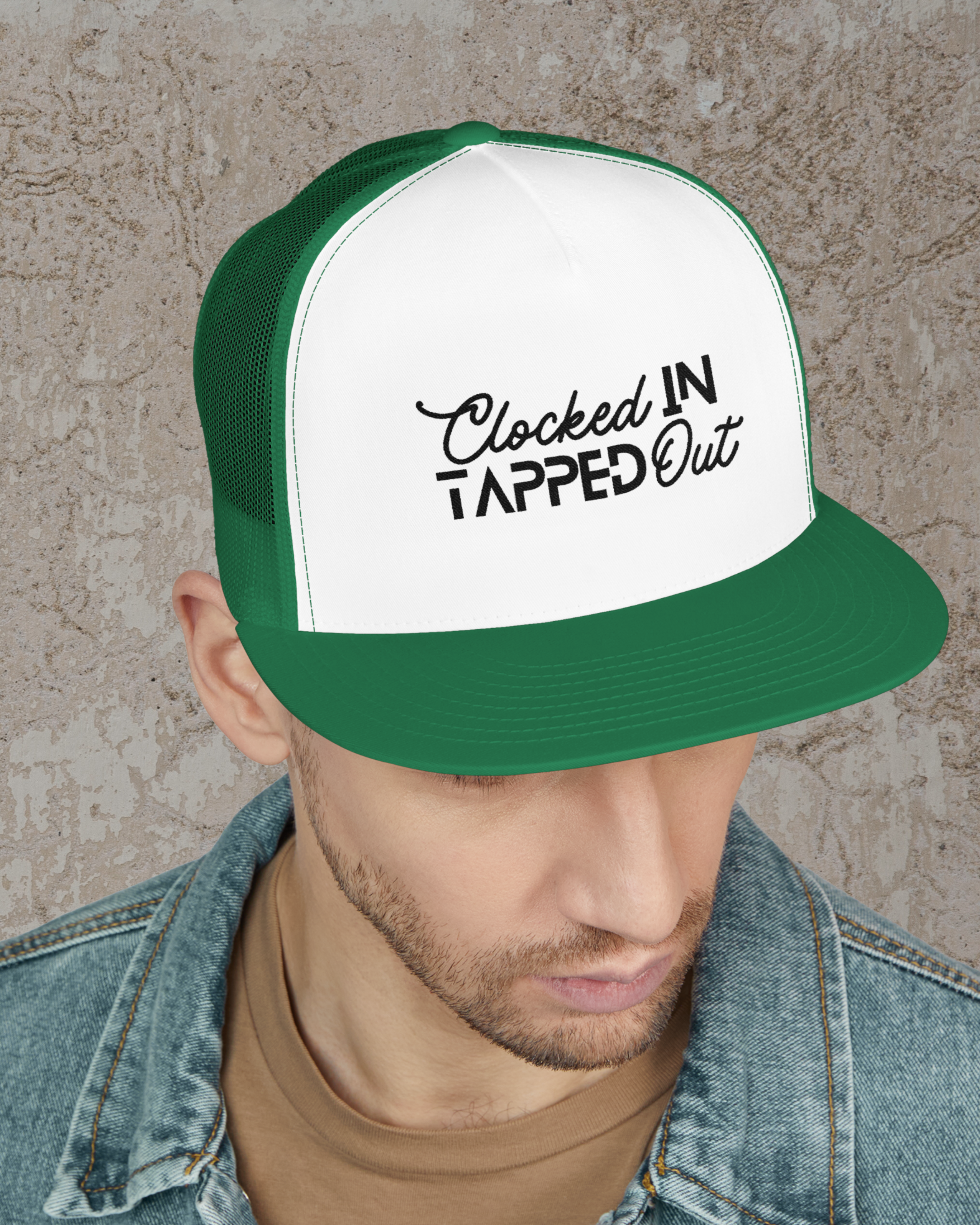 Clocked In Tapped Out Flat Bill Hat