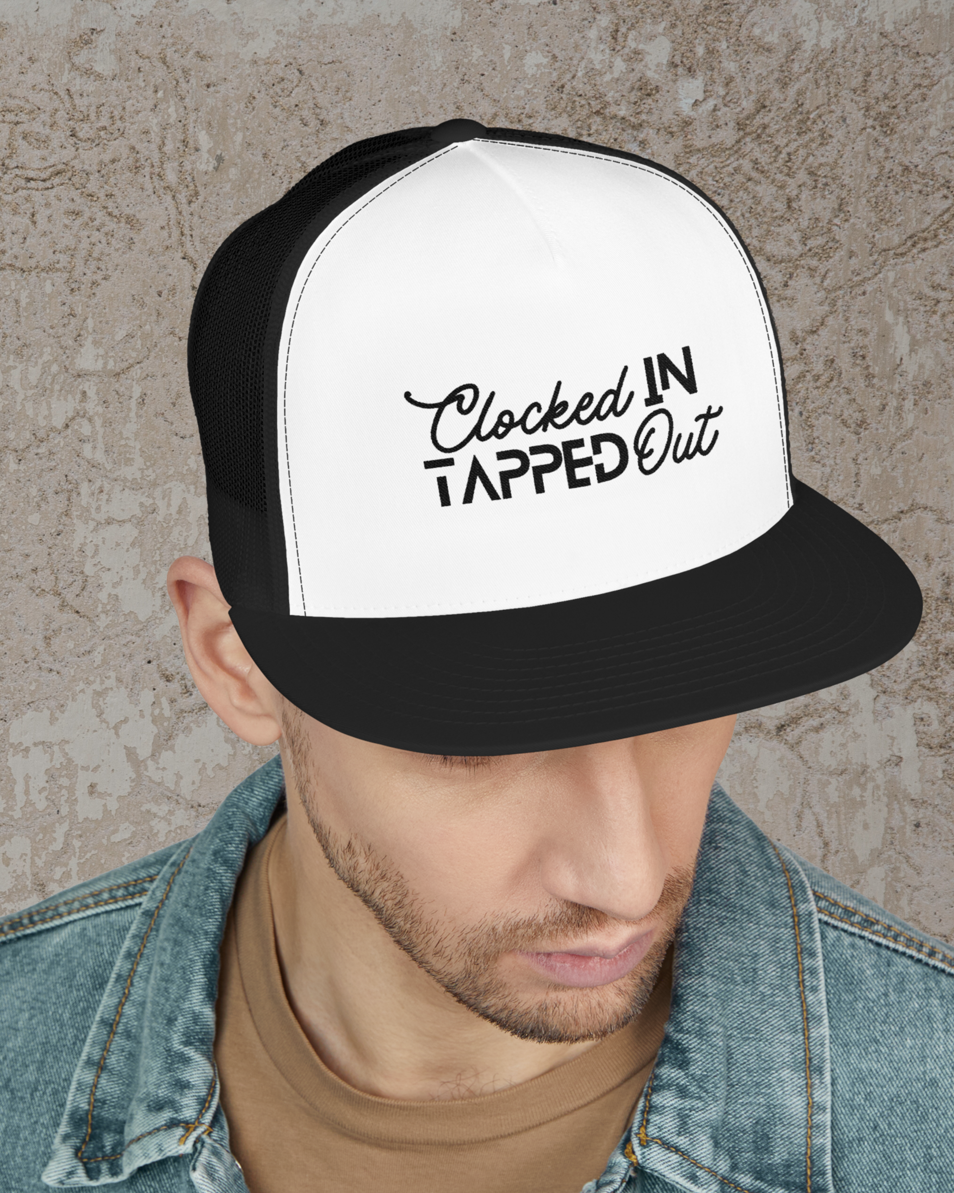 Clocked In Tapped Out Flat Bill Hat