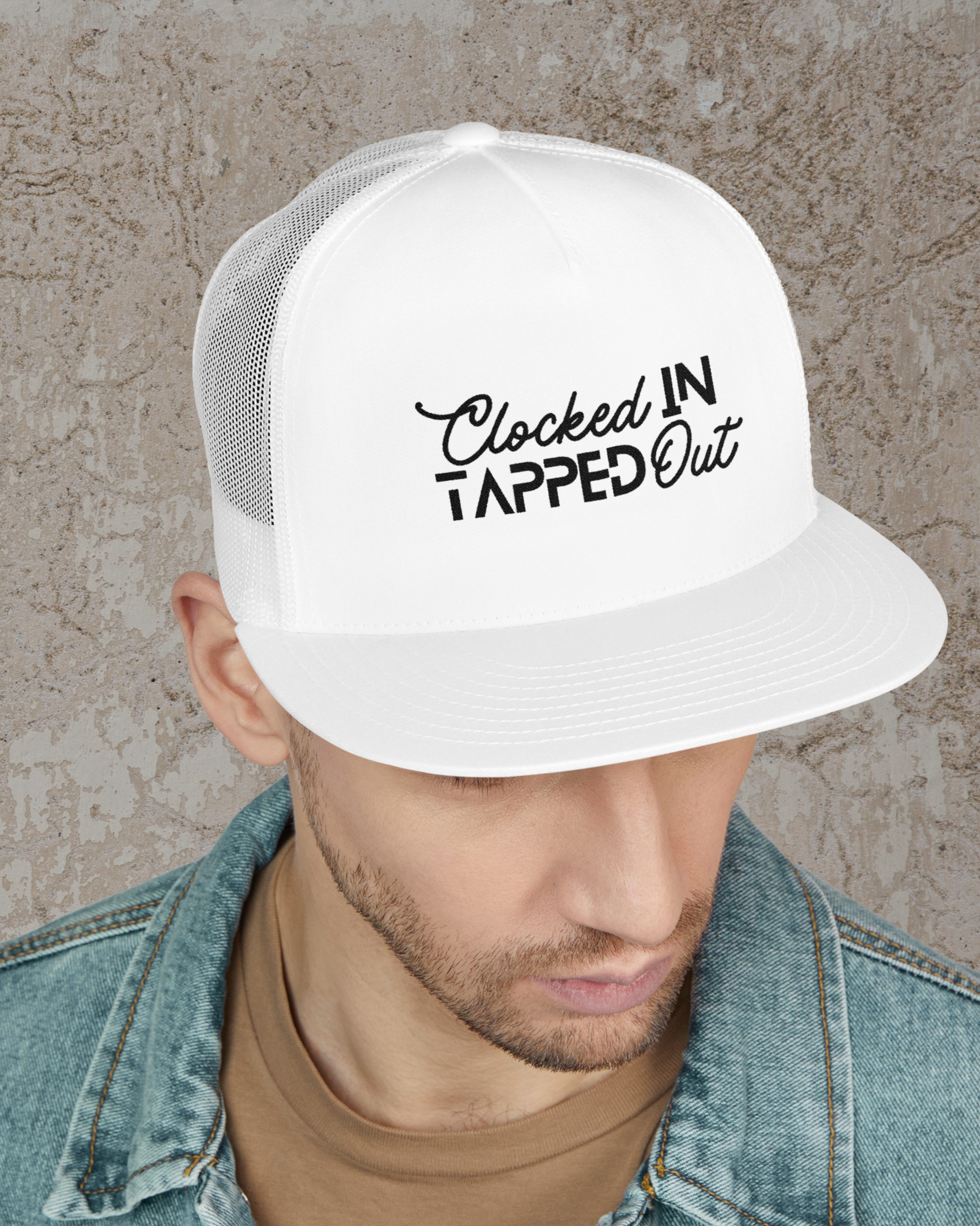 Clocked In Tapped Out Flat Bill Hat