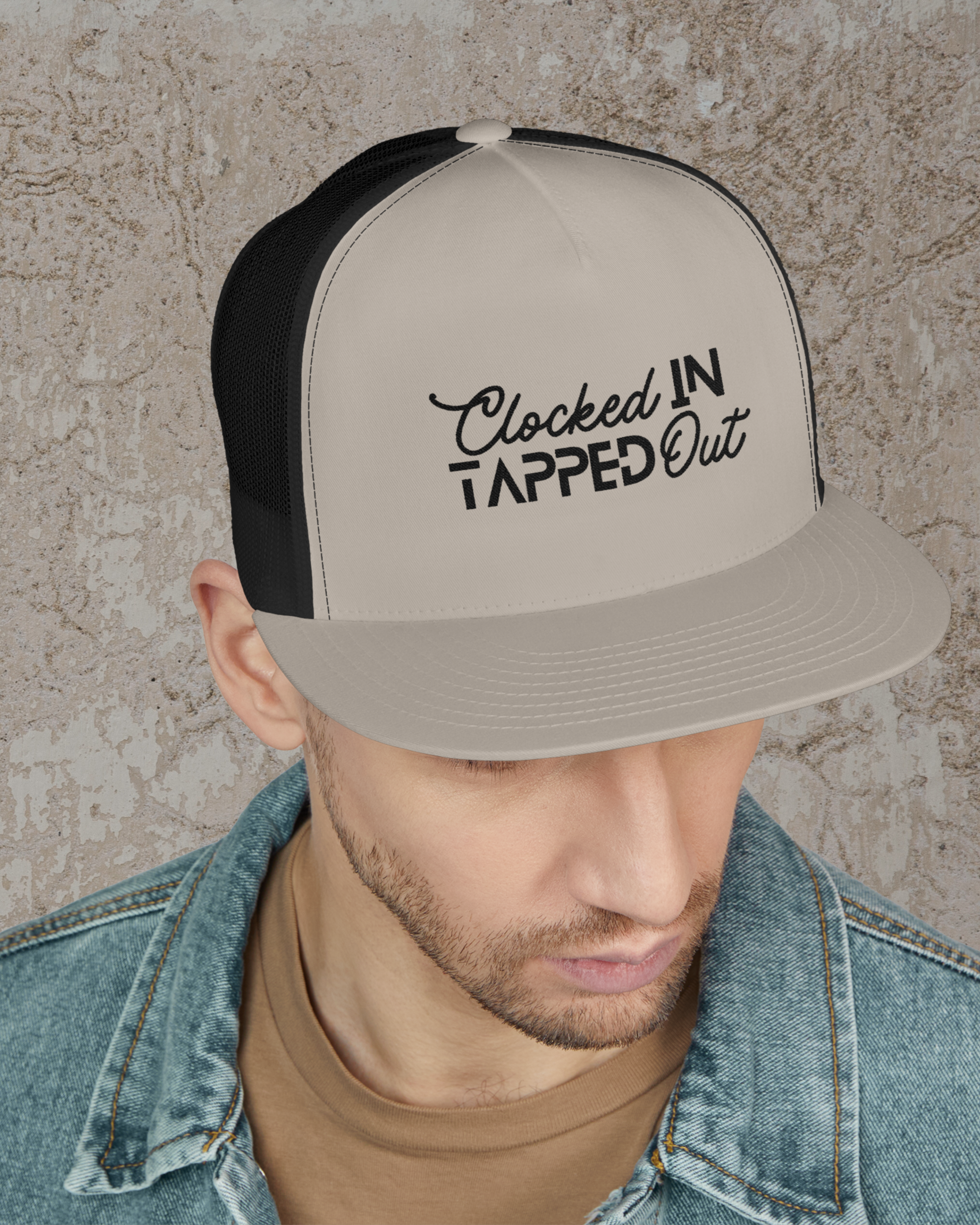 Clocked In Tapped Out Flat Bill Hat