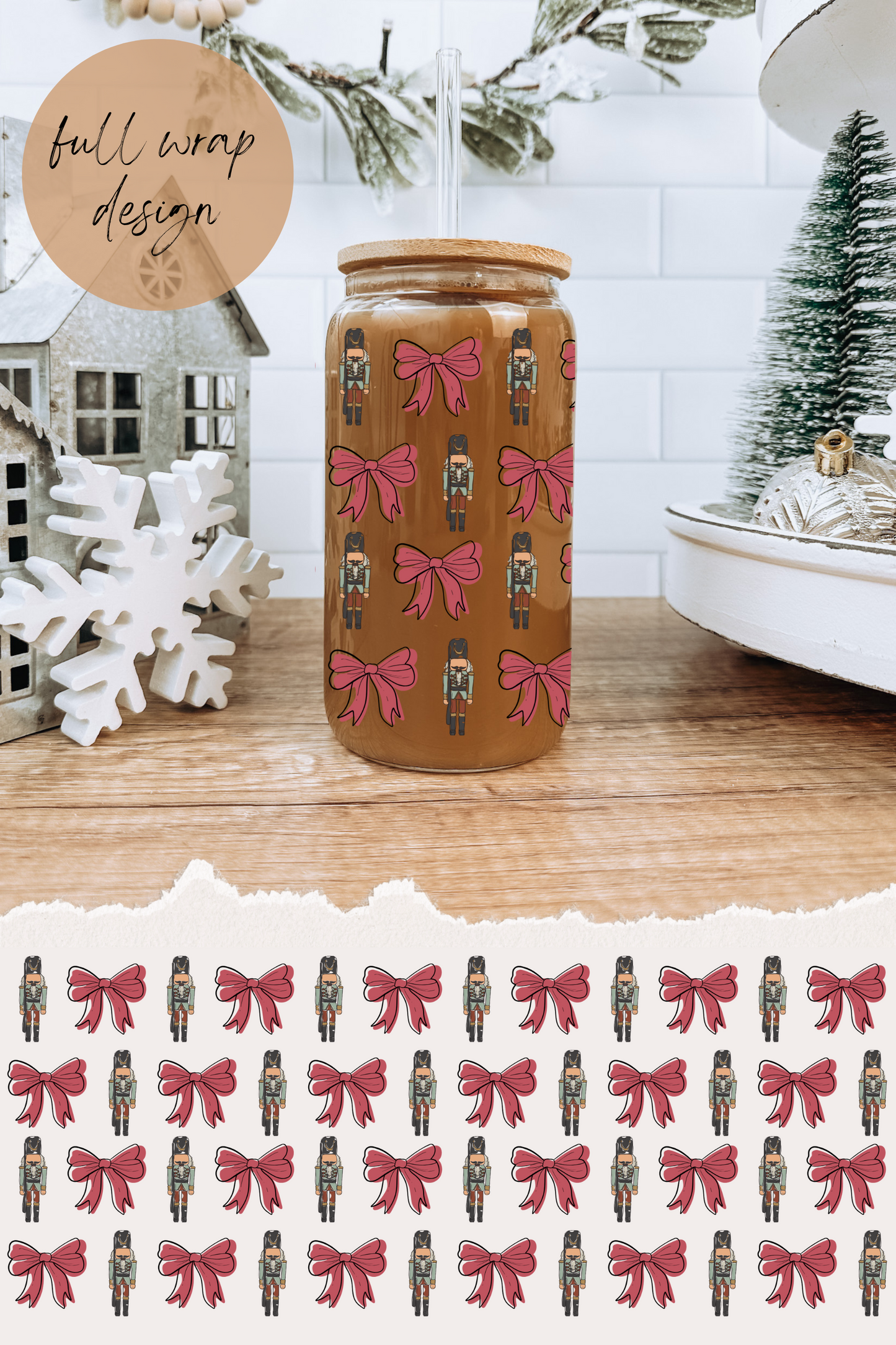 Nutcracker & Bows Glass Tumbler